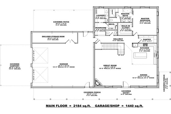 Floor Plan - Main Floor for Barndominium House Plan #1084-11 - 3 bed, 2.5 bath