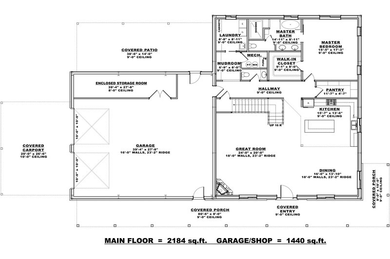 Architectural House Design - Floor Plan - Main Floor for Barndominium House Plan #1084-11 - 3 bed, 2.5 bath