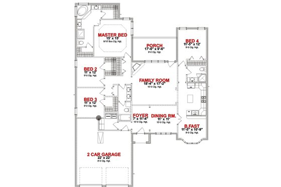 Floor Plan - Main Floor for European House Plan #63-254 - 4 bed, 3 bath
