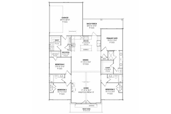 Floor Plan - Main Floor for Farmhouse House Plan #1096-137 - 4 bed, 3 bath