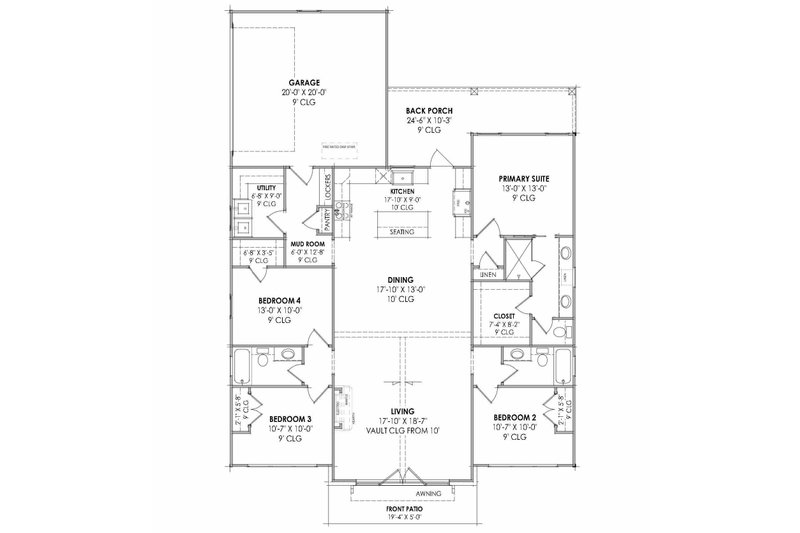 Architectural House Design - Floor Plan - Main Floor for Farmhouse House Plan #1096-137 - 4 bed, 3 bath