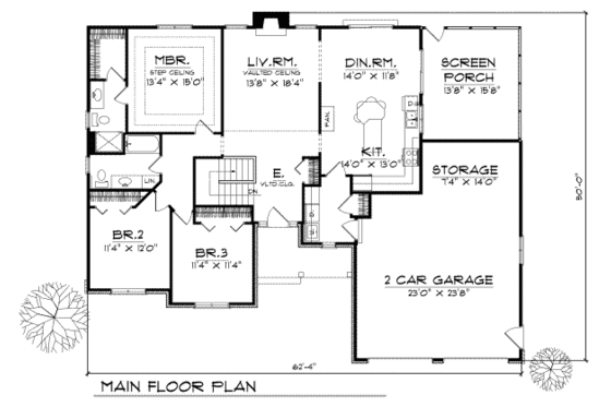 Floor Plan - Main Floor for Traditional House Plan #70-161 - 3 bed, 2 bath