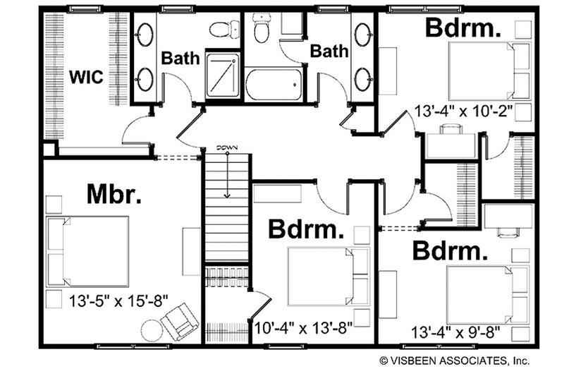Home Plan - Floor Plan - Upper Floor for Farmhouse House Plan #928-449 - 4 bed, 2.5 bath