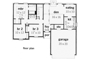 Floor Plan - Main Floor for European House Plan #16-103 - 3 bed, 2 bath