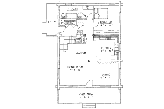 Floor Plan - Main Floor for Log House Plan #117-106 - 2 bed, 2 bath