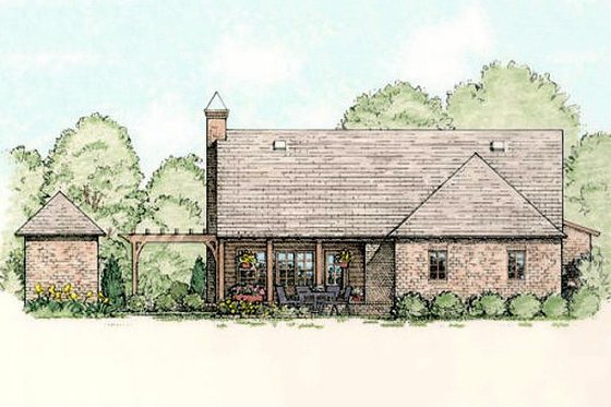 Country style home, rear elevation