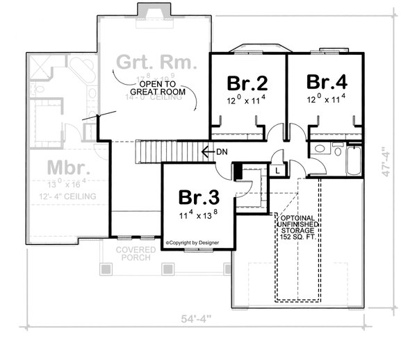 Architectural House Design - Traditional Floor Plan - Upper Floor Plan #20-2134