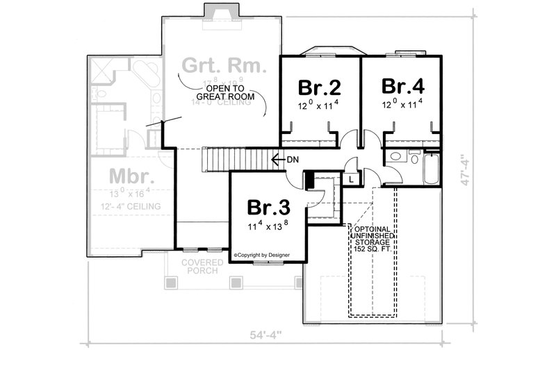 Architectural House Design - Floor Plan - Upper Floor for Traditional House Plan #20-2134 - 4 bed, 2.5 bath