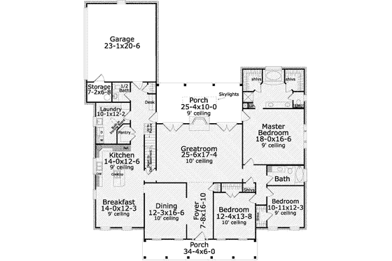 Floor Plan - Main Floor for Southern House Plan #406-261 - 3 bed, 2.5 bath