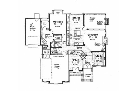 Floor Plan - Main Floor for European House Plan #310-992 - 4 bed, 3.5 bath