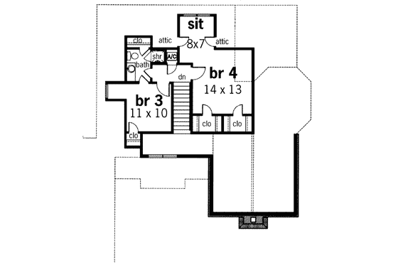 Floor Plan - Upper Floor for European House Plan #45-196 - 4 bed, 3 bath