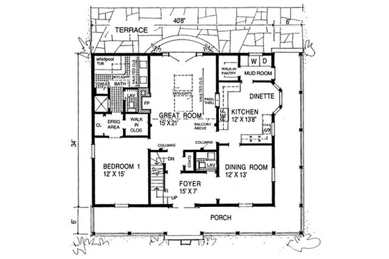 Floor Plan - Main Floor for Country House Plan #315-104 - 3 bed, 2.5 bath