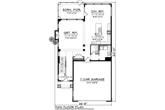 Floor Plan - Main Floor for Craftsman House Plan #70-1426 - 3 bed, 2.5 bath