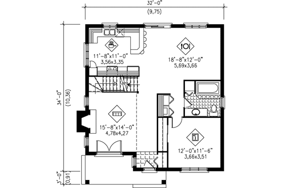 Floor Plan - Main Floor for Traditional House Plan #25-2016 - 4 bed, 2 bath