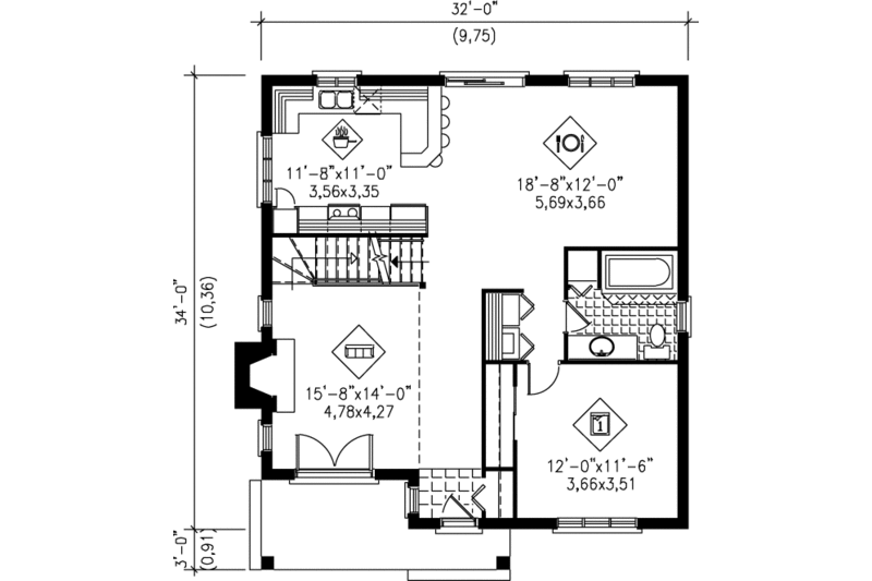 Traditional Style House Plan - 4 Beds 2 Baths 1817 Sq/Ft Plan #25-2016 ...