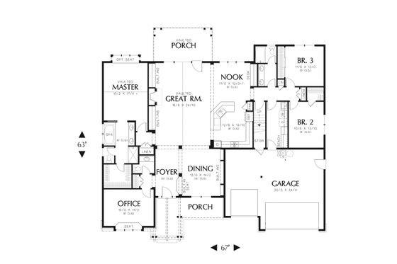 Floor Plan - Main Floor for Craftsman House Plan #48-540 - 3 bed, 2.5 bath