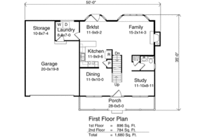 Floor Plan - Main Floor for Farmhouse House Plan #22-202 - 3 bed, 2.5 bath