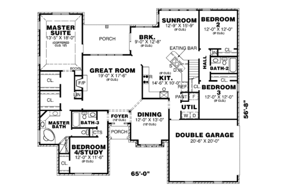 Floor Plan - Main Floor for Traditional House Plan #34-119 - 3 bed, 3 bath