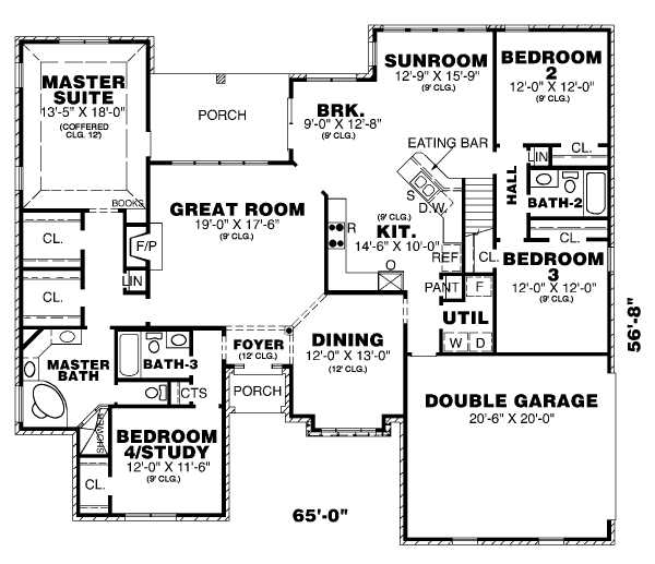 Architectural House Design - Traditional Floor Plan - Main Floor Plan #34-119