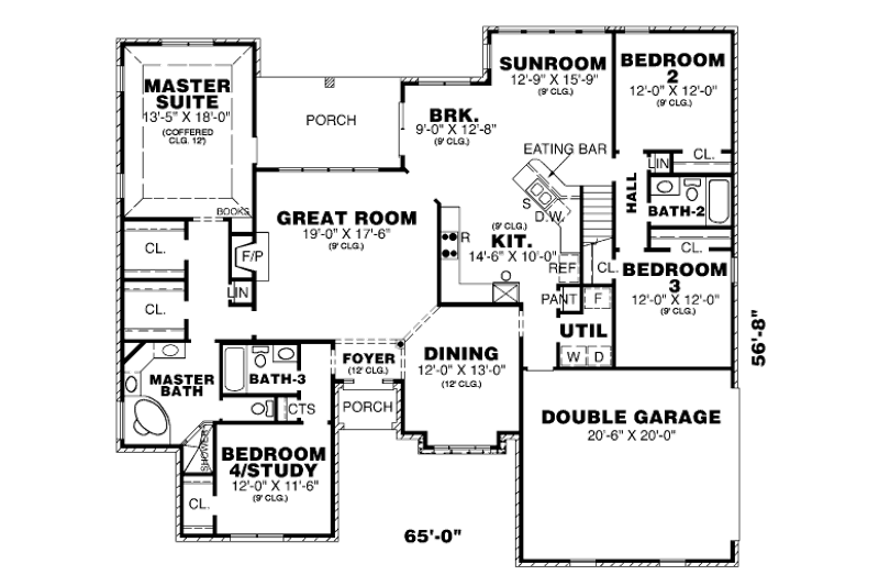 Architectural House Design - Floor Plan - Main Floor for Traditional House Plan #34-119 - 3 bed, 3 bath