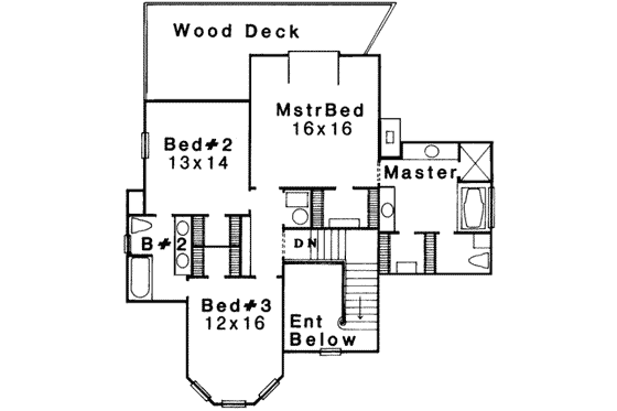 Floor Plan - Upper Floor for Farmhouse House Plan #310-114 - 3 bed, 2 bath