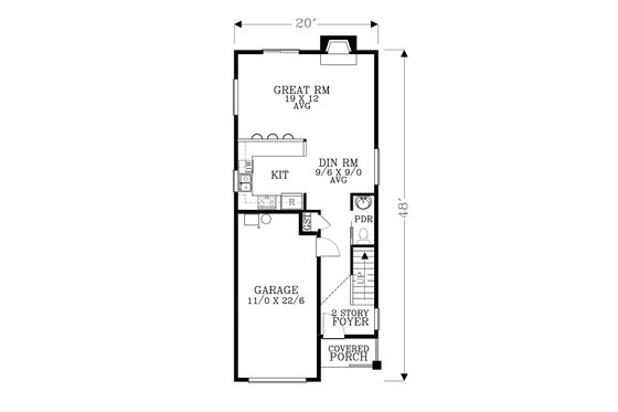 Floor Plan - Main Floor for Craftsman House Plan #53-493 - 3 bed, 2.5 bath
