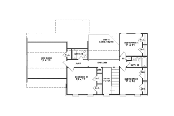 Floor Plan - Upper Floor for Colonial House Plan #81-485 - 4 bed, 3.5 bath