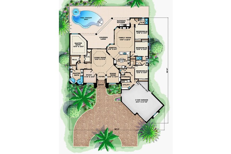 House Blueprint - Floor Plan - Main Floor for European House Plan #27-568 - 4 bed, 3.5 bath