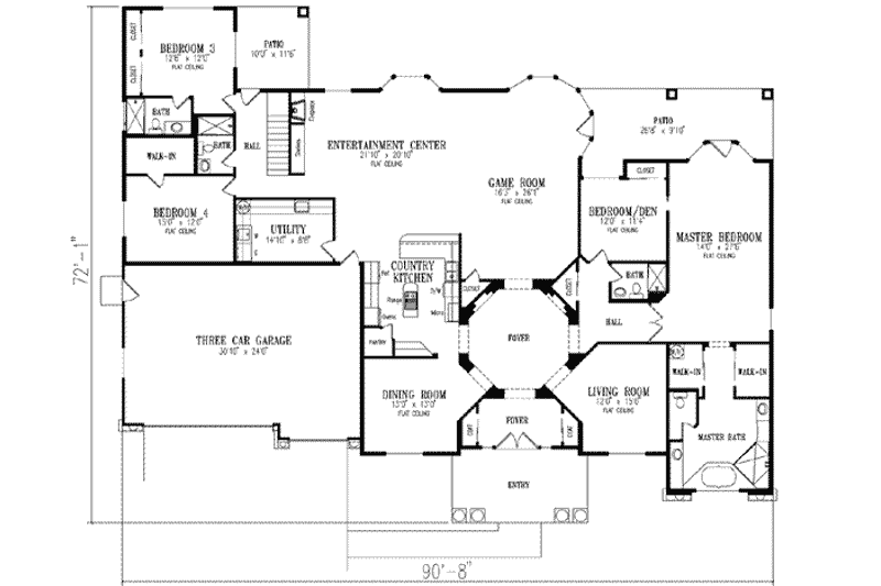 Home Plan - Floor Plan - Main Floor for Adobe / Southwestern House Plan #1-877 - 4 bed, 4 bath