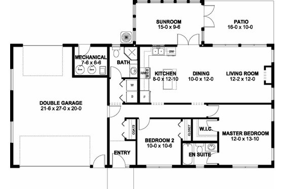 Floor Plan - Main Floor for Ranch House Plan #126-209 - 2 bed, 2 bath