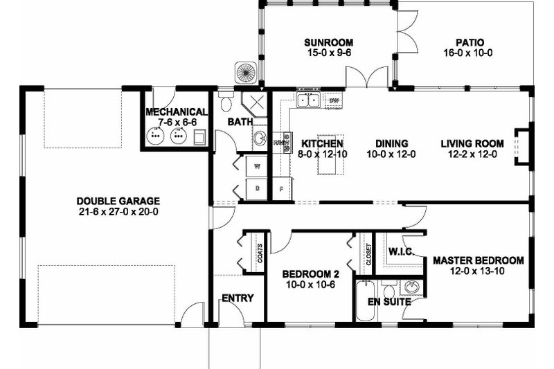 Home Plan - Floor Plan - Main Floor for Ranch House Plan #126-209 - 2 bed, 2 bath