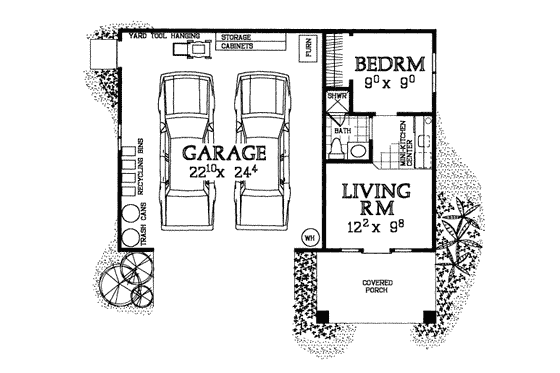 Floor Plan - Main Floor for Modern House Plan #72-283 - 1 bed, 1 bath