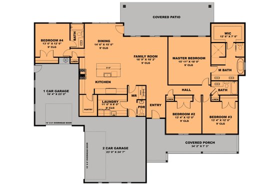 Floor Plan - Main Floor for Farmhouse House Plan #1111-33 - 4 bed, 3.5 bath