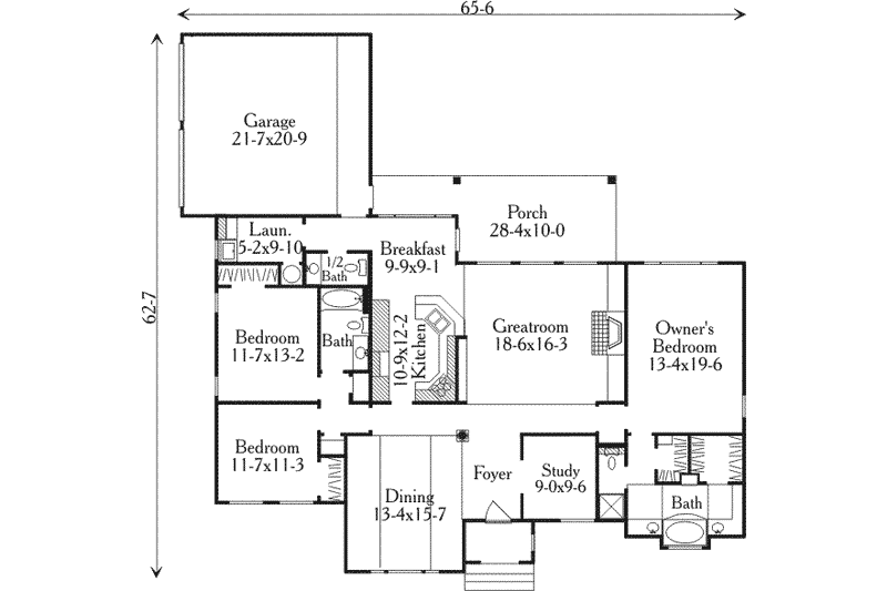 Dream House Plan - Floor Plan - Main Floor for European House Plan #406-186 - 3 bed, 2.5 bath