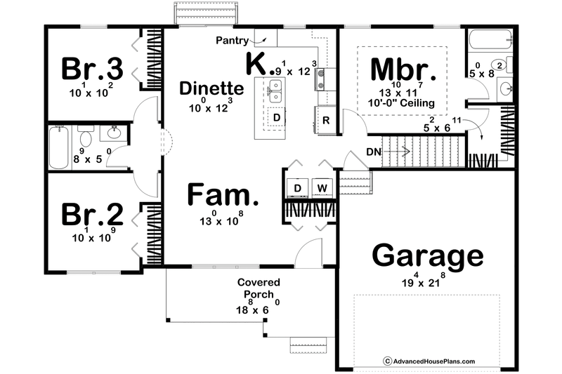 House Blueprint - Floor Plan - Main Floor for Traditional House Plan #455-729 - 3 bed, 2 bath