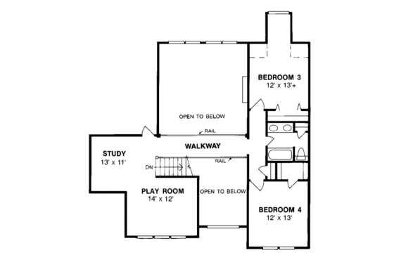 Floor Plan - Upper Floor for European House Plan #20-286 - 4 bed, 3 bath