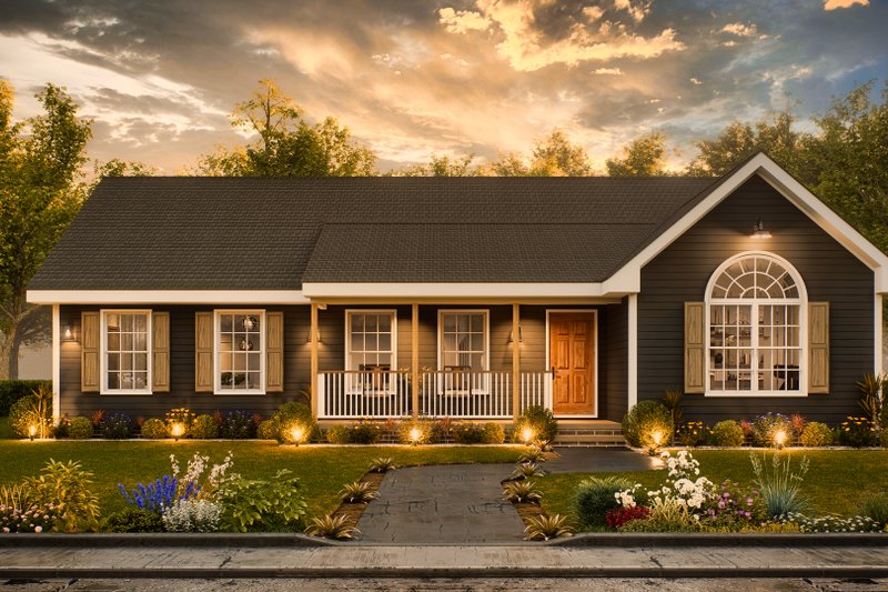 Architectural House Design - Ranch Exterior - Front Elevation Plan #54-632