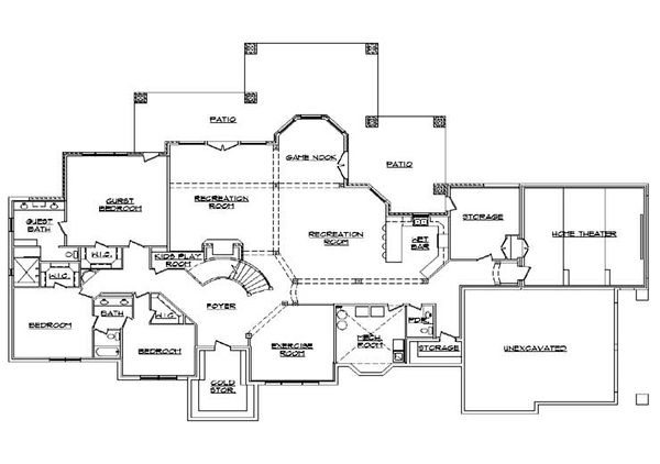 House Plan Design - European Floor Plan - Lower Floor Plan #5-346