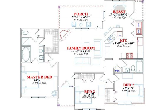 Floor Plan - Main Floor for Traditional House Plan #63-147 - 3 bed, 2 bath