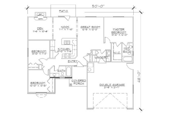 Floor Plan - Main Floor for Mediterranean House Plan #5-230 - 3 bed, 2 bath