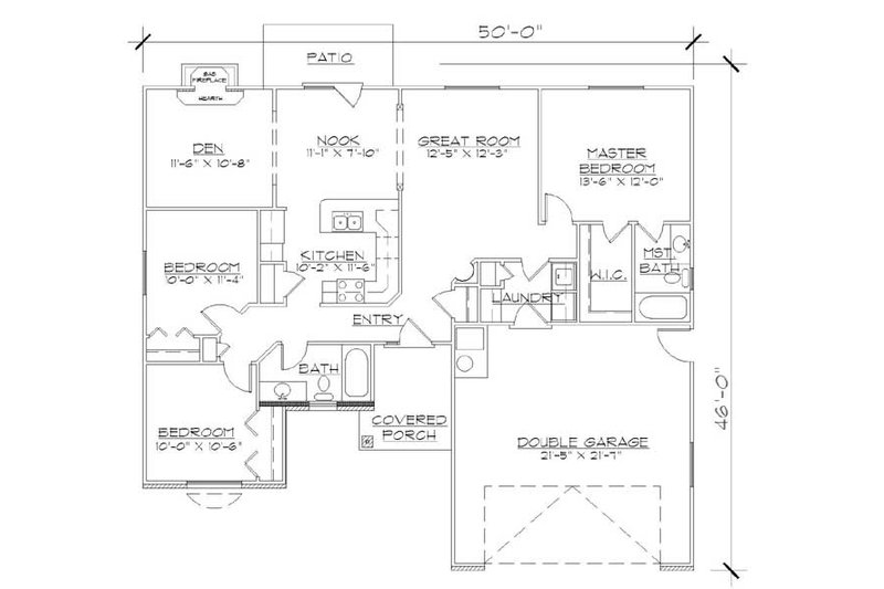 Home Plan - Floor Plan - Main Floor for Mediterranean House Plan #5-230 - 3 bed, 2 bath