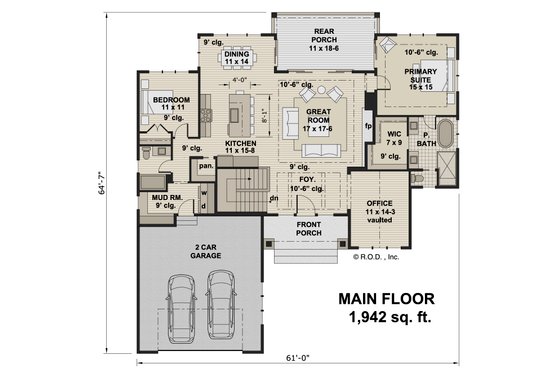 Floor Plan - Main Floor for Farmhouse House Plan #51-1248 - 4 bed, 3 bath