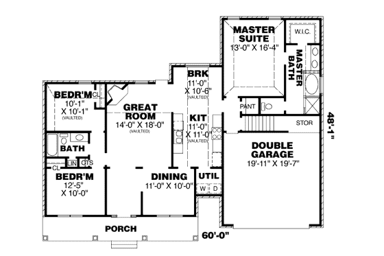 Floor Plan - Main Floor for Traditional House Plan #34-213 - 3 bed, 2 bath