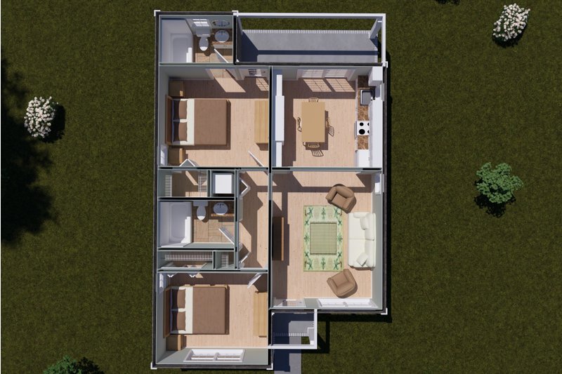 House Design - Floor Plan - Main Floor 1 for Cottage House Plan #513-2402 - 2 bed, 2 bath
