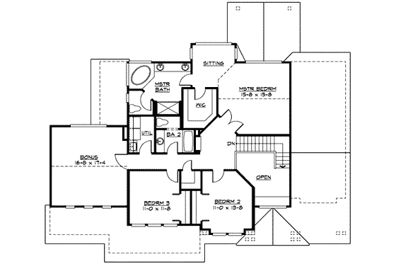 Floor Plan - Upper Floor for Craftsman House Plan #132-135 - 3 bed, 2.5 bath