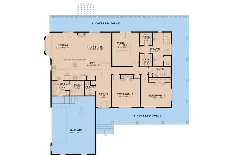 House Blueprint - Floor Plan - Main Floor for Farmhouse House Plan #923-348 - 3 bed, 2.5 bath