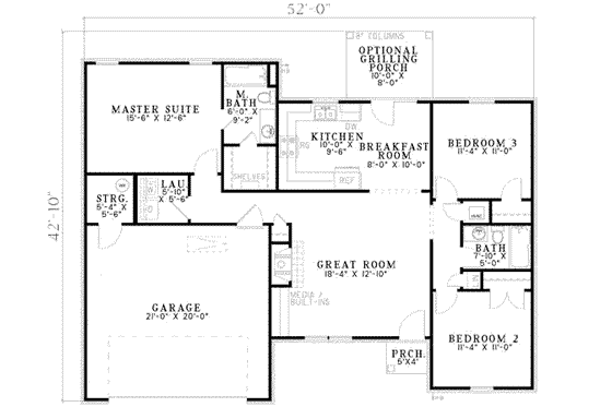 Floor Plan - Main Floor for Traditional House Plan #17-2146 - 3 bed, 2 bath