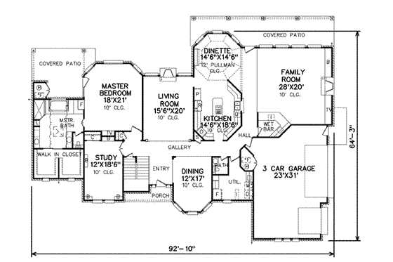 Floor Plan - Main Floor for European House Plan #65-220 - 4 bed, 3.5 bath
