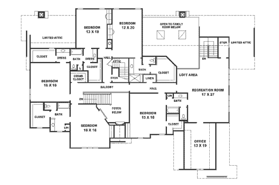 Floor Plan - Upper Floor for European House Plan #81-412 - 6 bed, 6 bath