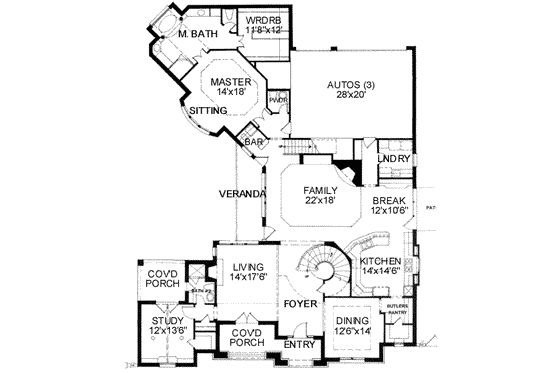 Floor Plan - Main Floor for European House Plan #141-145 - 4 bed, 4.5 bath